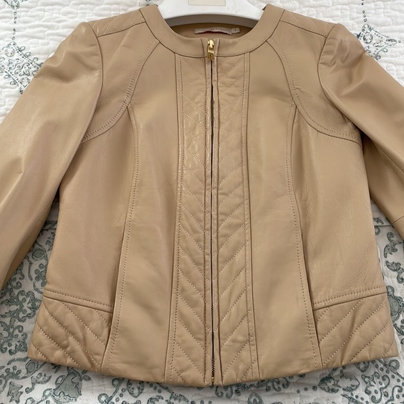 Tory Burch soft LAMB leather tan jacket w quilting - Picture 3 of 8